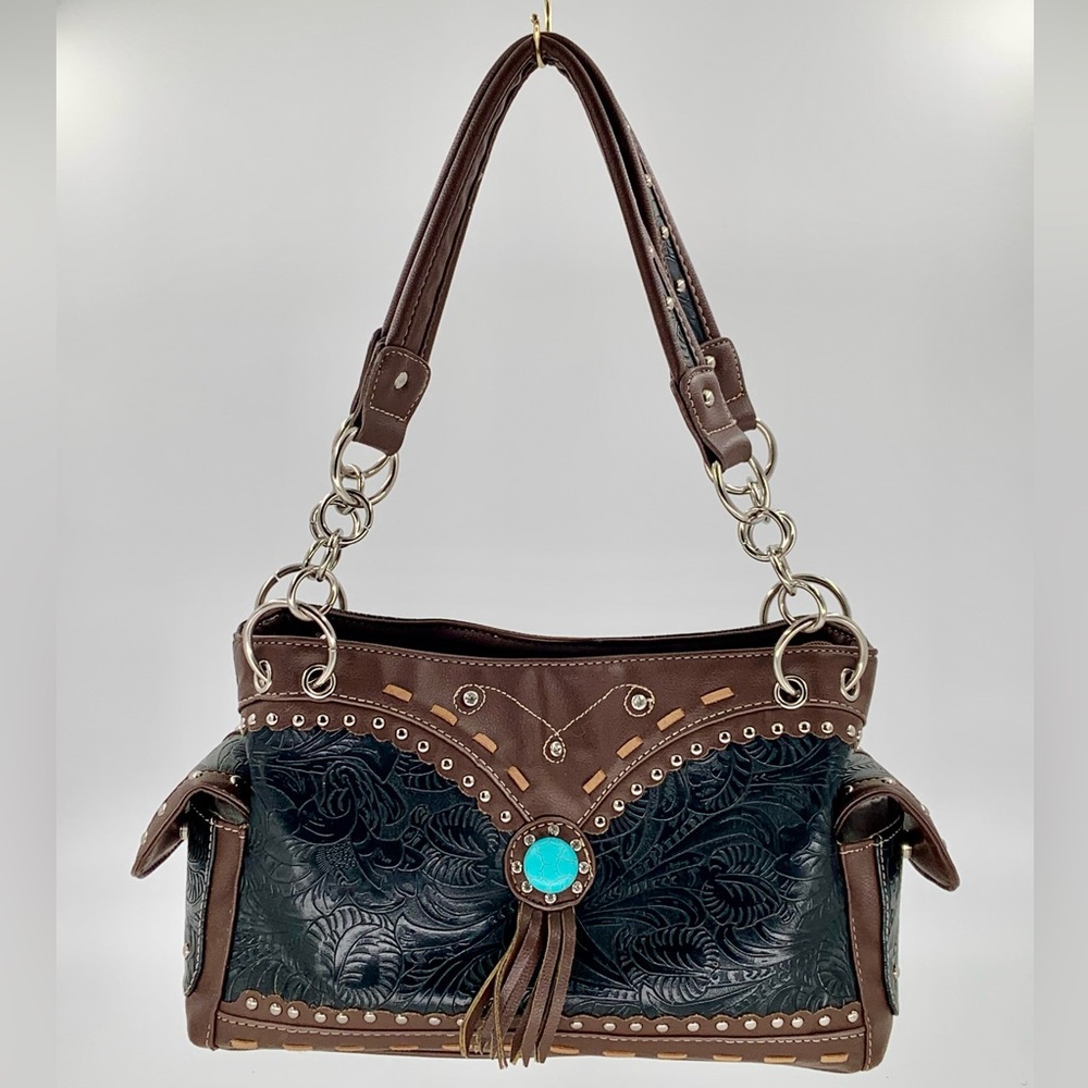 Like New Western Style Tassel Concho Tooled Women Shoulder Bag Country Cowgirl